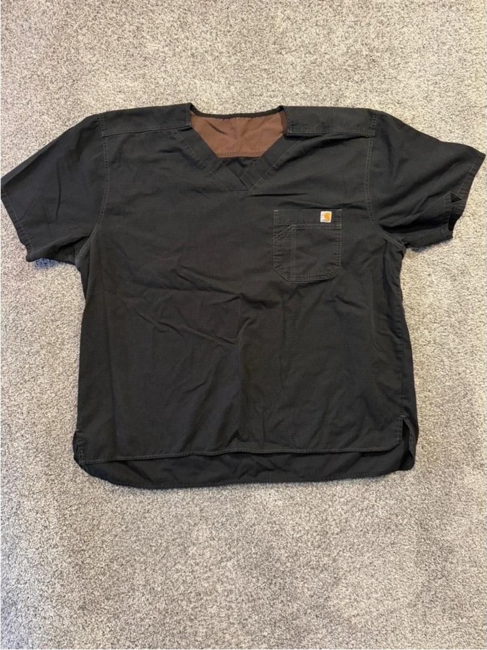 Carhartt Women’s Black Short-Sleeve V-Neck Work Tee with Brown Trim